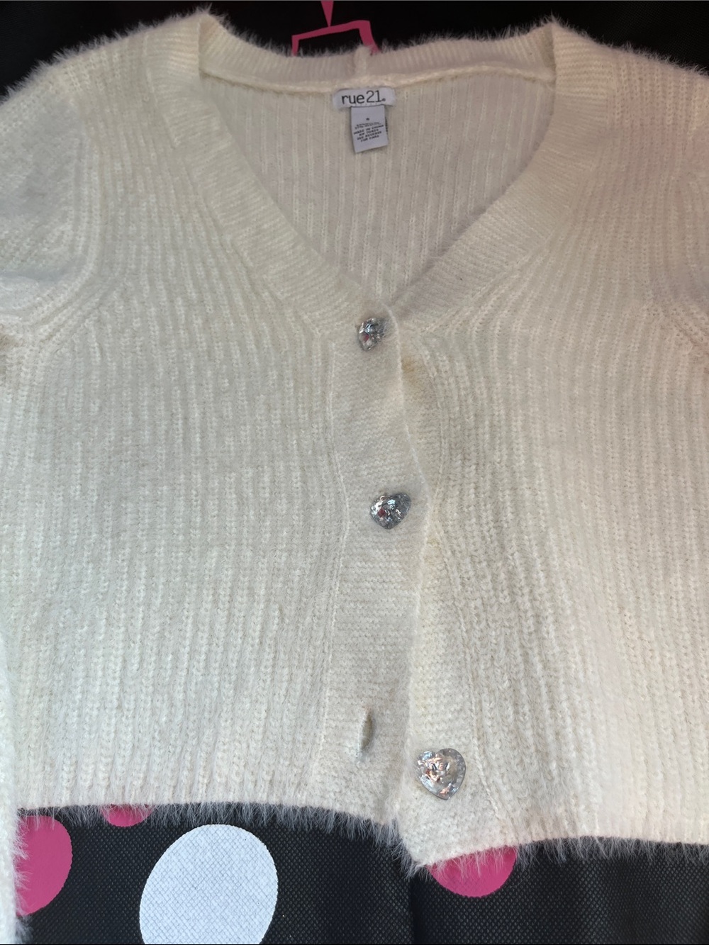 Super soft cardigan sweater with crystal heart shaped buttons - Picture 13 of 15